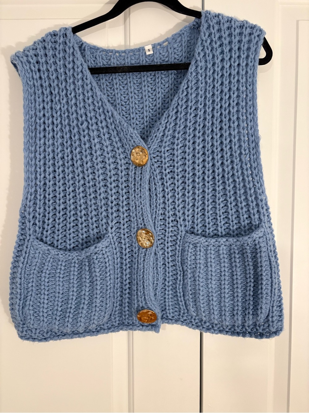 Light Blue Chunky Knit Button Vest - Brand Unspecified